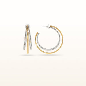 Two Tone 925 Sterling Silver Diamond Cut Hoop Earrings