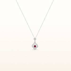 Ruby Heart and Diamond Dangle Pendant in 18kt White Gold