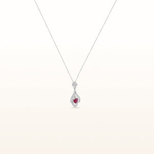 Ruby Heart and Diamond Dangle Pendant in 18kt White Gold