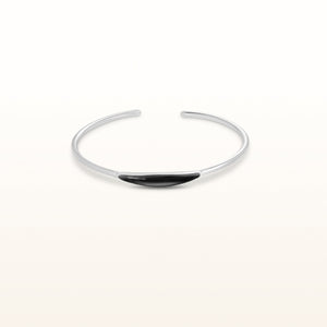 Horizontal Black Enamel Cuff Bracelet in 925 Sterling Silver