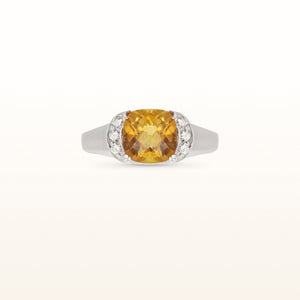 Cushion Cut Citrine and Diamond Ring in 14kt White Gold