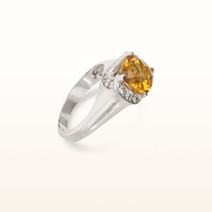 Cushion Cut Citrine and Diamond Ring in 14kt White Gold