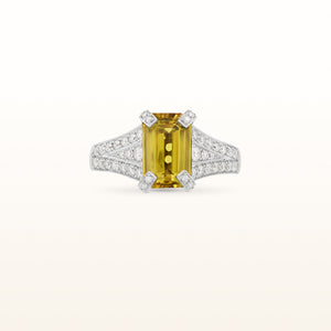 Emerald Cut Yellow Sapphire and Diamond Ring in 14kt White Gold