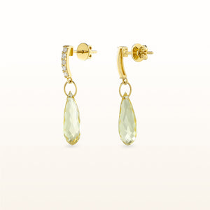 8.87 ctw Peach Topaz Briolette and Diamond Drop Earrings in 14kt Yellow Gold