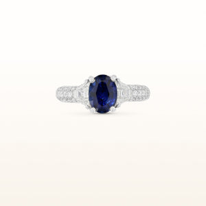 3.21 ctw Oval Blue Sapphire and Trapezoid Diamond Ring in Platinum