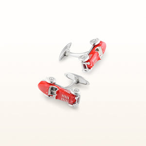 925 Sterling Silver and Red Enamel Car Cufflinks