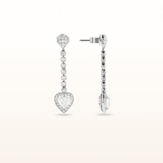 Signature Heart Shaped Diamond Dangle Earrings in 18kt White Gold