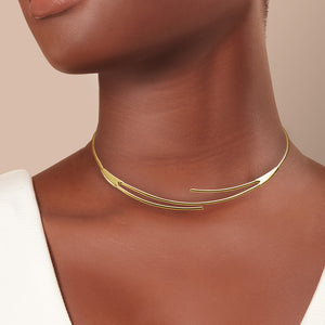 Yellow Gold Plated 925 Sterling Silver Wire Collar Necklace
