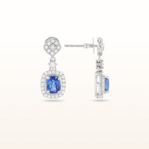 Signature Blue Sapphire and Diamond Halo Earrings in 14kt White Gold