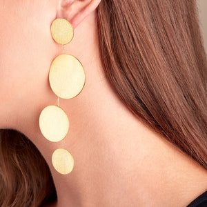 Gold Plated Sterling Silver Large Disc Drop Earrings