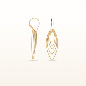 Yellow Gold Plated 925 Sterling Silver Diamond Cut Marquise Shaped Drop Earrings