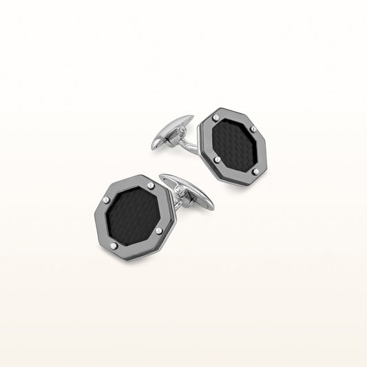 925 Sterling Silver Octagonal Carbon Fiber Cufflinks
