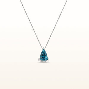 Triangular Blue Zircon Pendant with Diamonds in 14kt White Gold