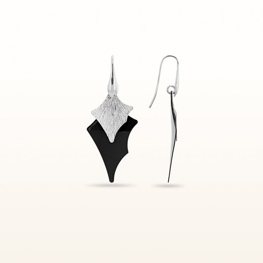 925 Sterling Silver and Black Enamel Drop Earrings