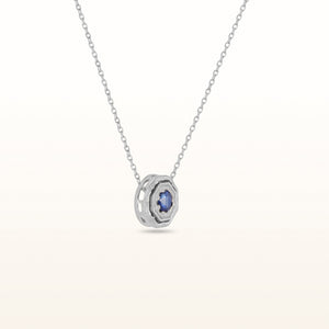 Filigree Blue Sapphire Octagonal Pendant in 14kt White Gold