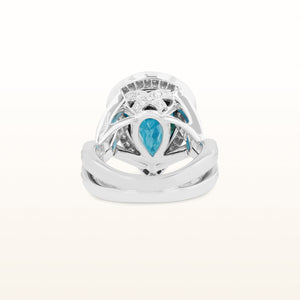 Pear-Shaped Blue Zircon Ring with Diamond Halo in 18kt White Gold