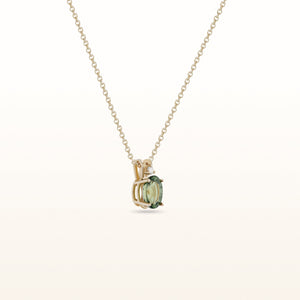 Oval Green Sapphire and Diamond Pendant in 14kt Yellow Gold