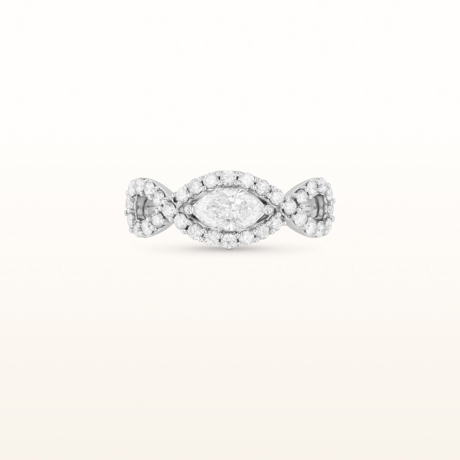 Marquise and Round Diamond Ribbon Ring in 14kt White Gold