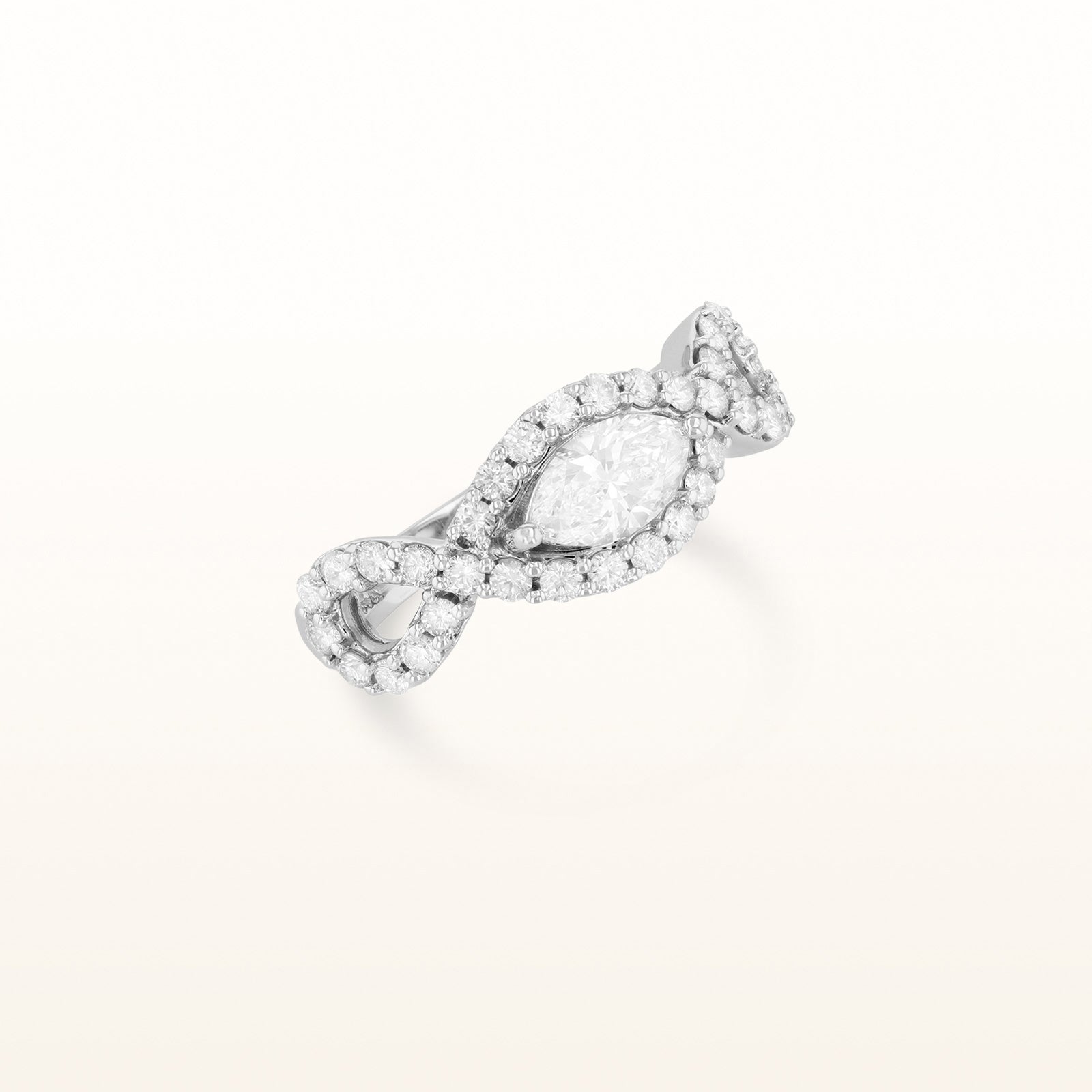 Marquise and Round Diamond Ribbon Ring in 14kt White Gold