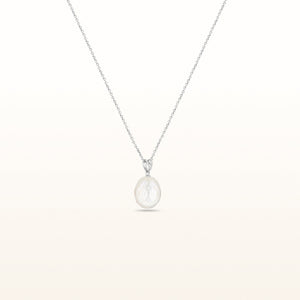 Checkerboard White Freshwater Cultured Pearl and Diamond Pendant in 18kt White Gold