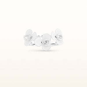 925 Sterling Silver with White Enamel Clover Ring
