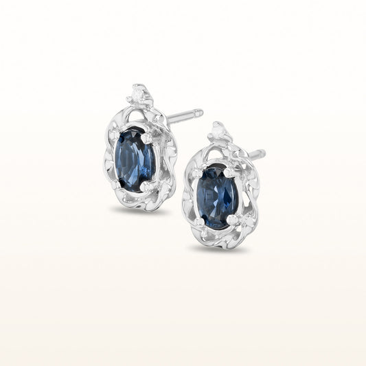 Oval Blue Sapphire Earrings with Diamond Accents in 14kt White Gold