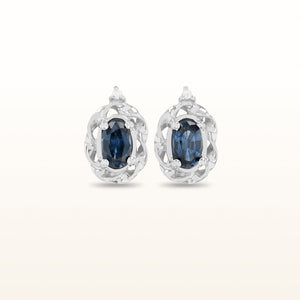 Oval Blue Sapphire Earrings with Diamond Accents in 14kt White Gold