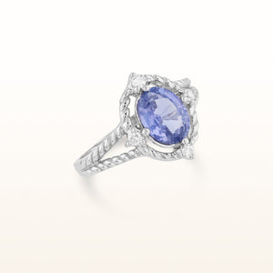 Oval Violet Sapphire and Diamond Split Shank Ring in 14kt White Gold
