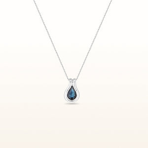 Pear Shaped Blue Sapphire Pendant in 14kt White Gold