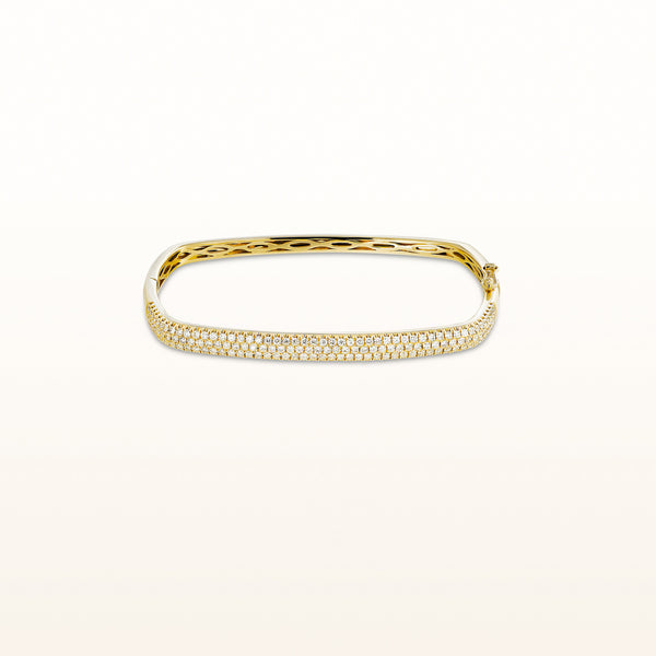 Square Shaped Round Pave Diamond Hinged Bangle Bracelet in 14kt Yellow Gold