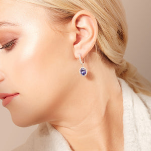 Oval Tanzanite and Diamond Halo Dangle Earrings in 14kt White Gold