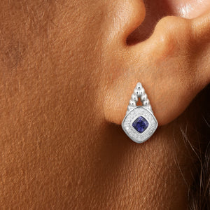 Kite-Set Cushion Cut Gemstone and Diamond Halo Rope Earrings in 925 Sterling Silver