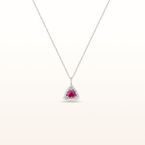 Trillion Shaped Pink Sapphire Pendant with Diamond Halo in 14kt White Gold