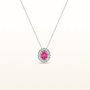 Oval Pink Spinel and Diamond Halo Pendant in 14kt White Gold
