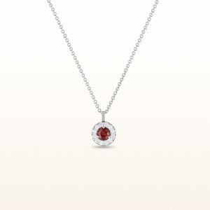 Round 3.0 mm Ruby and Diamond Margarita Halo Pendant in 14kt White Gold