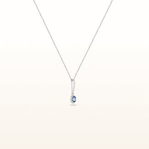 Oval Gemstone and Diamond Halo Drop Pendant in 14kt White Gold