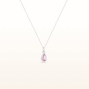 Pear Shaped Pink Morganite and Diamond Halo Pendant in 14kt White Gold