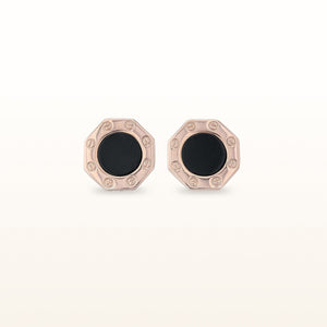 Rose Gold Plated 925 Sterling Silver Octagonal Button-Style Cufflinks with Black Center Stone