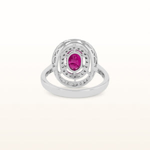 Oval Gemstone and Double Diamond Halo Ring in 14kt White Gold