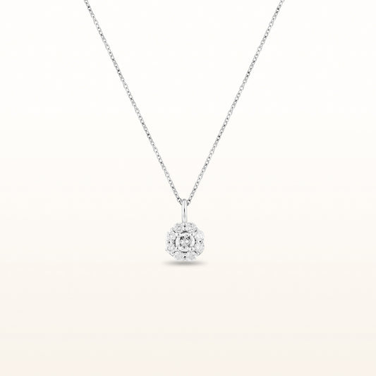 Round Brilliant Cut Diamond Flower Pendant in 14kt White Gold