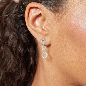Three Circle Diamond Dangle Earrings in 14kt White Gold