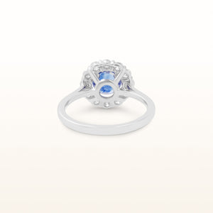 Round Blue Sapphire and Diamond Halo Ring in 14K White Gold