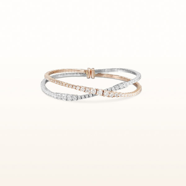 3.50 ctw Graduated Diamond Crossover Flexible Cuff Bracelet in 14kt Rose and White Gold