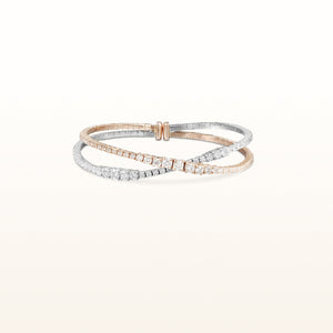 3.50 ctw Graduated Diamond Crossover Flexible Cuff Bracelet in 14kt Rose and White Gold