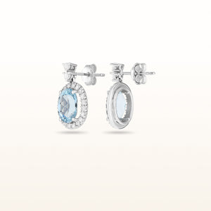 3.72 ctw Oval Aquamarine and Diamond Halo Drop Earrings in 18kt White Gold