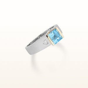 Square Blue Topaz and Diamond Ring in 14kt White and Yellow Gold