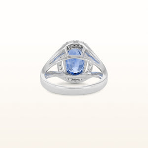 3.38 ct Oval Sapphire and Diamond Halo Ring in 14kt White Gold