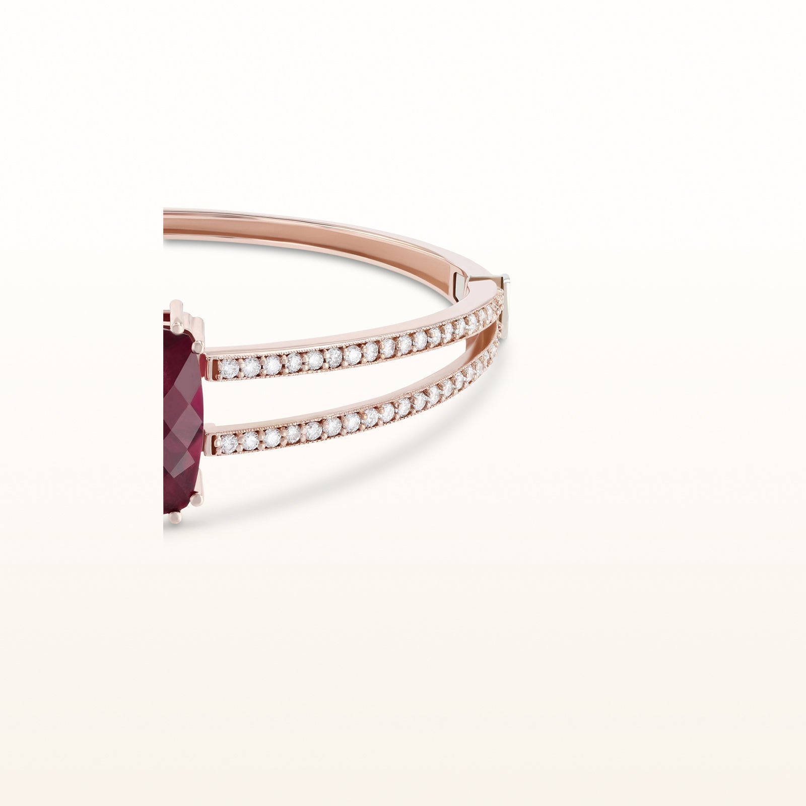 Rubellite and Diamond Hinged Bangle Bracelet in 14kt Rose Gold