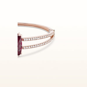 Rubellite and Diamond Hinged Bangle Bracelet in 14kt Rose Gold
