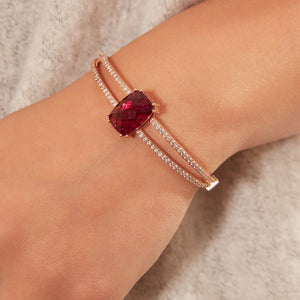 Rubellite and Diamond Hinged Bangle Bracelet in 14kt Rose Gold